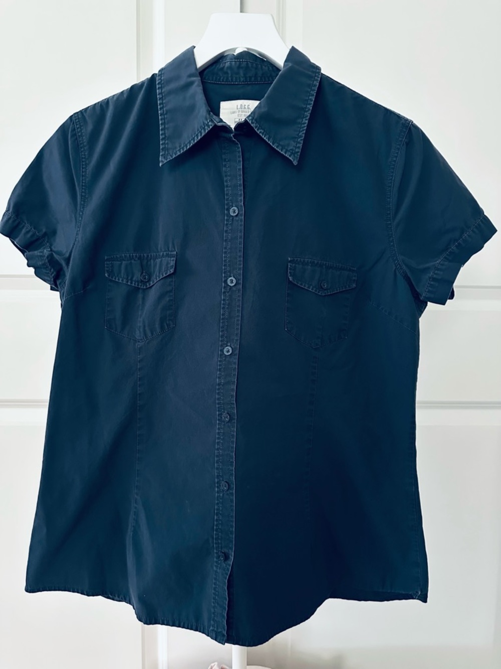Women’s L.O.G.G. Short Sleeve Navy Blue Blouse Size 14 Regular